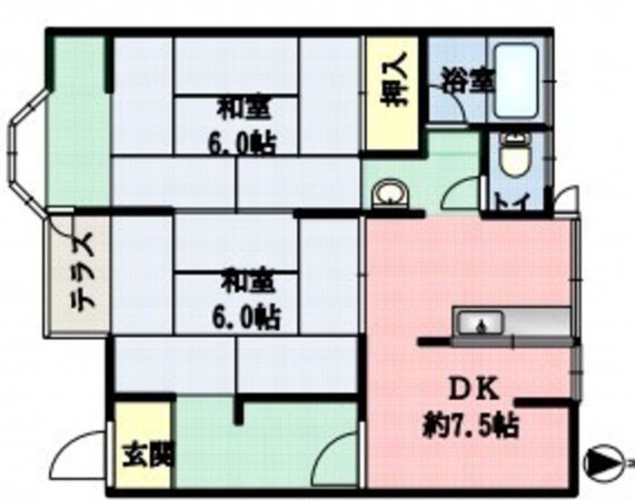 川西市南花屋敷、マンションの間取り画像です