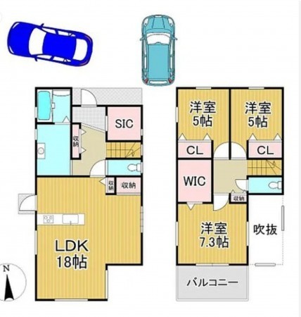 川西市笹部、新築一戸建ての間取り画像です