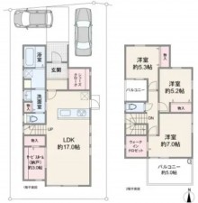 川西市笹部、新築一戸建ての間取り画像です
