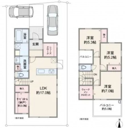 川西市笹部、新築一戸建ての間取り画像です