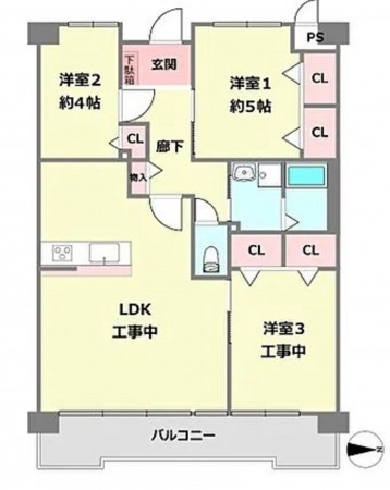 川西市栄町、マンションの間取り画像です