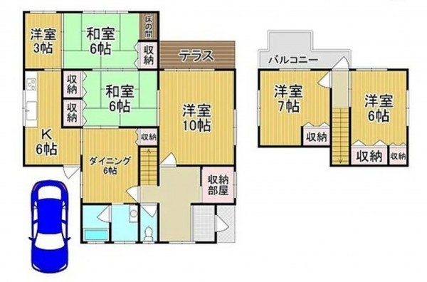 川西市水明台、中古一戸建ての間取り画像です