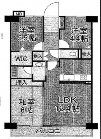 川西市久代、マンションの間取り画像です