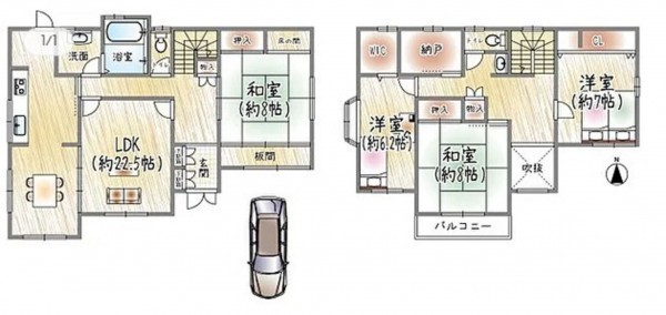 川西市丸山台、中古一戸建ての間取り画像です