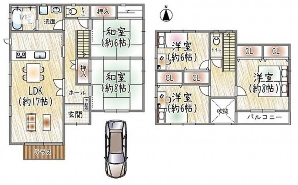 川西市丸山台、中古一戸建ての間取り画像です