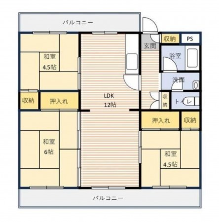 川西市清和台、マンションの間取り画像です