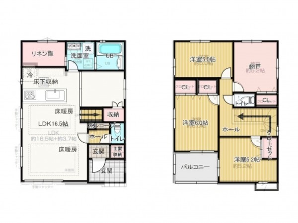 川西市小戸、新築一戸建ての間取り画像です
