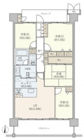 川西市見野、マンションの間取り画像です