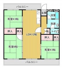 川西市清和台、マンションの間取り画像です
