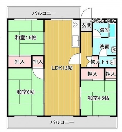 川西市清和台、マンションの間取り画像です
