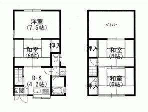 八幡市、中古一戸建ての間取り画像です