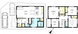 川西市錦松台、新築一戸建ての間取り画像です