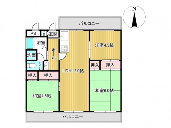川西市清和台、マンションの間取り画像です