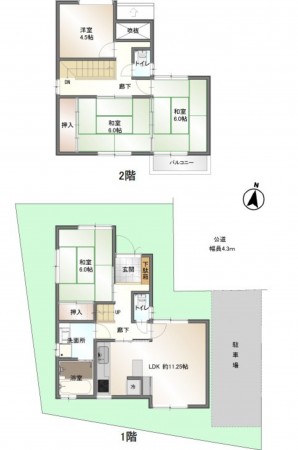 川西市鼓が滝、中古一戸建ての間取り画像です
