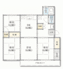 川西市清和台、マンションの間取り画像です