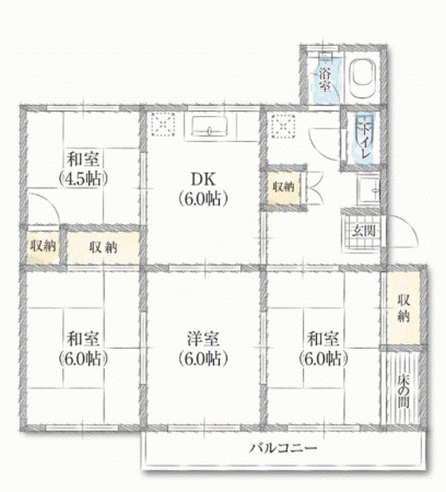 川西市清和台、マンションの間取り画像です