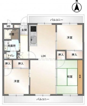 川西市清和台、マンションの間取り画像です