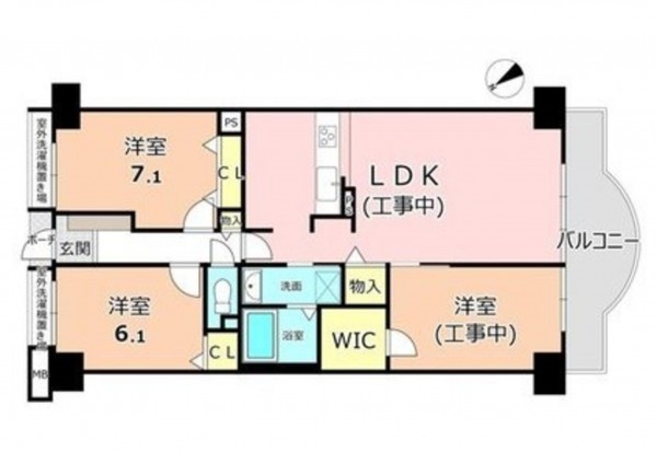 川西市小花、マンションの間取り画像です