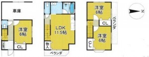 川西市美園町、中古一戸建ての間取り画像です