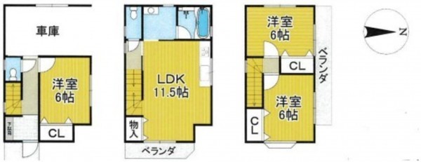 川西市美園町、中古一戸建ての間取り画像です