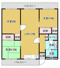 川西市清和台、マンションの間取り画像です