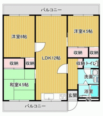川西市清和台、マンションの間取り画像です