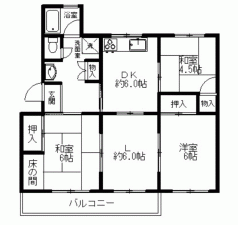 川西市清和台、マンションの間取り画像です