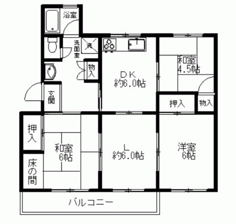 川西市清和台、マンションの間取り画像です