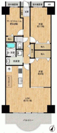 川西市小花、マンションの間取り画像です