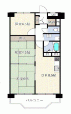 川西市向陽台、マンションの間取り画像です