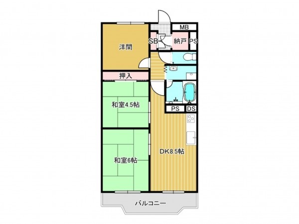 川西市向陽台、マンションの間取り画像です