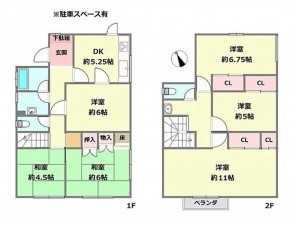 川西市けやき坂、中古一戸建ての間取り画像です