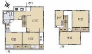 川西市水明台、中古一戸建ての間取り画像です