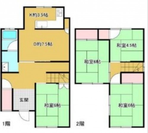 川西市東畦野、中古一戸建ての間取り画像です