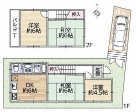 川西市見野、中古一戸建ての間取り画像です