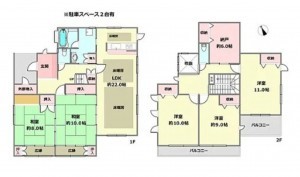 川西市美山台、中古一戸建ての間取り画像です