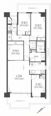 川西市丸山台、マンションの間取り画像です