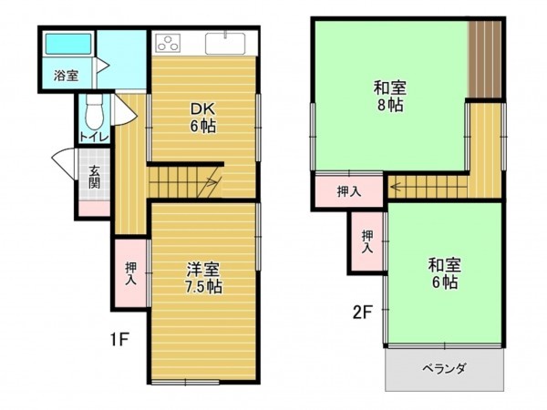 川西市平野、中古一戸建ての間取り画像です