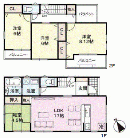 川西市けやき坂、新築一戸建ての間取り画像です