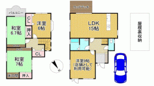 川西市東畦野、中古一戸建ての間取り画像です