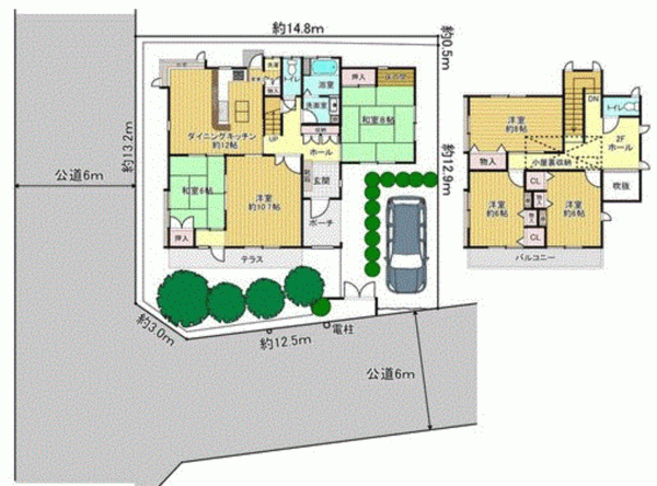 川西市水明台、中古一戸建ての間取り画像です