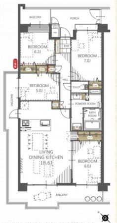 川西市丸山台、マンションの間取り画像です