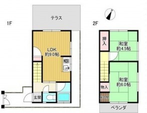 川西市南花屋敷、中古一戸建ての間取り画像です