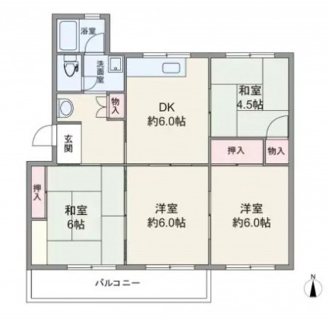 川西市清和台、マンションの間取り画像です