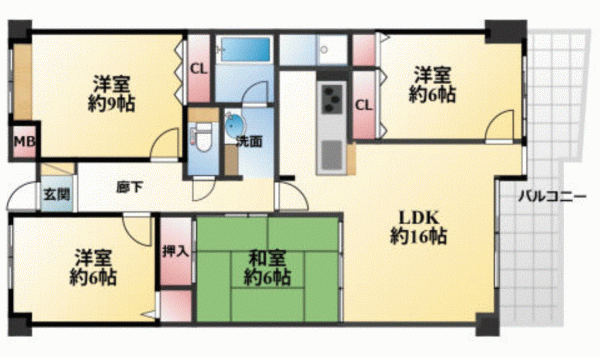 川西市石道、マンションの間取り画像です