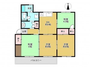 川西市清和台、マンションの間取り画像です