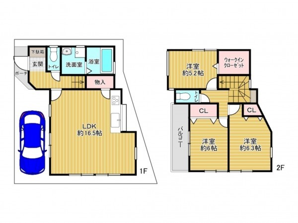 川西市鴬の森町、中古一戸建ての間取り画像です