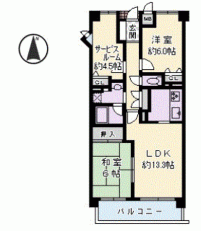 川西市寺畑、マンションの間取り画像です