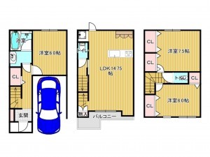 川西市美園町、中古一戸建ての間取り画像です