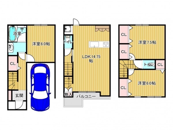 川西市美園町、中古一戸建ての間取り画像です
